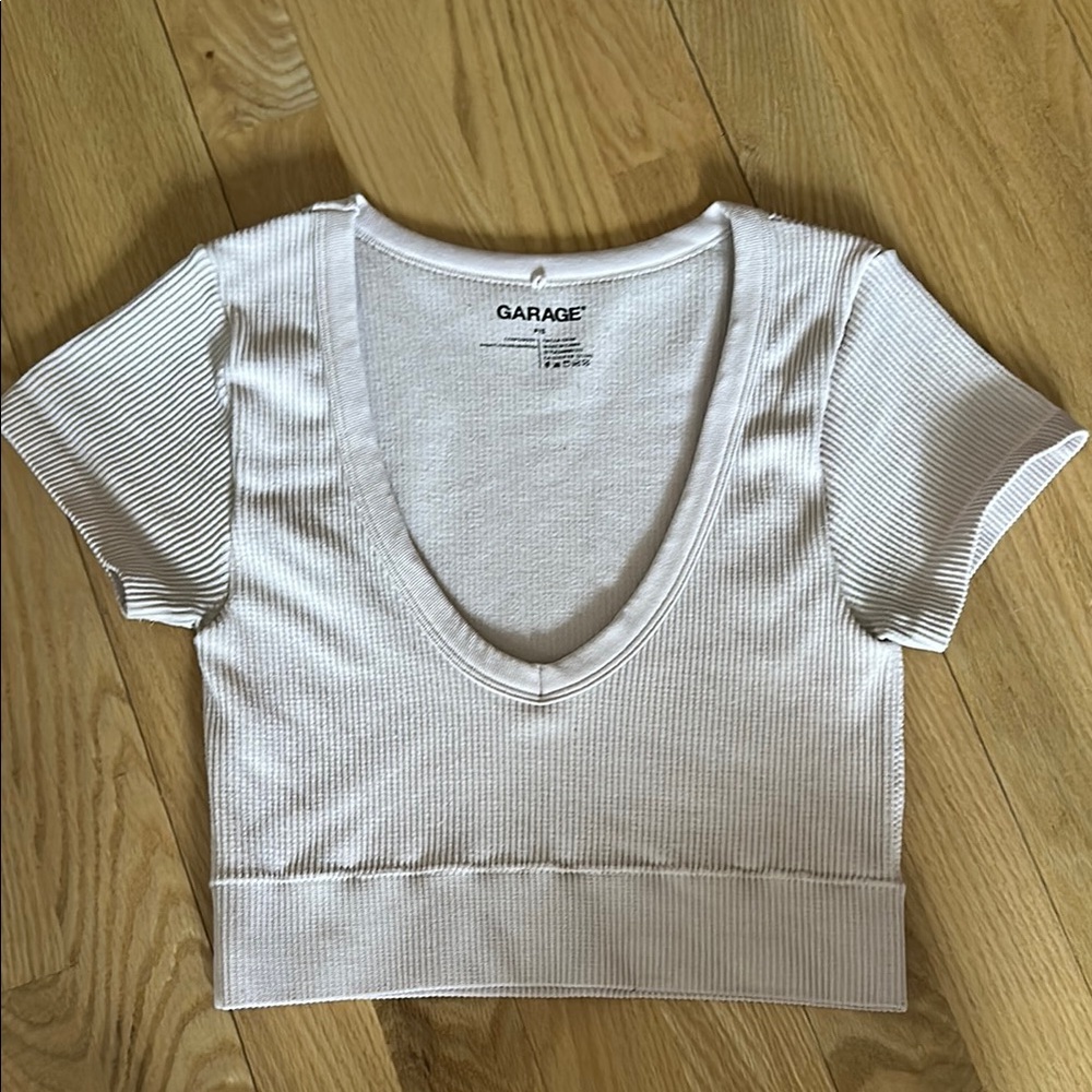 Garage White Ribbed Women's Top